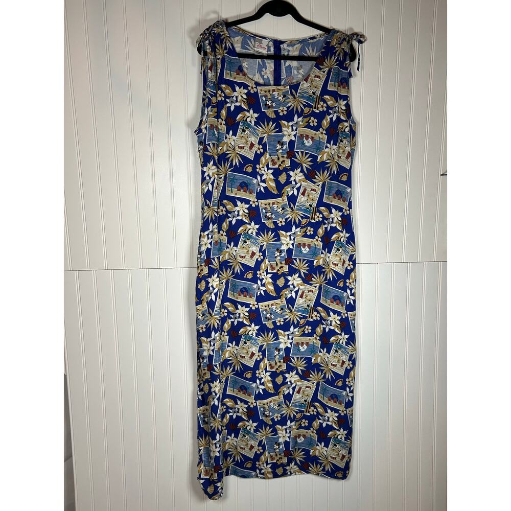 Vintage Disney Store Hawaiian Maxi Dress Size XL Mickey Minnie Postcard Floral